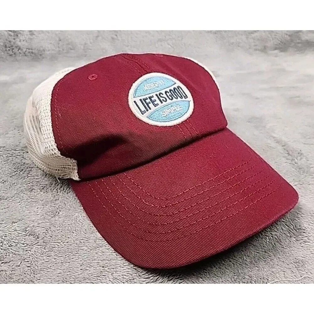 Life is Good‎ Snapback Trucker Hat Mens Maroon White Adjustable Mesh